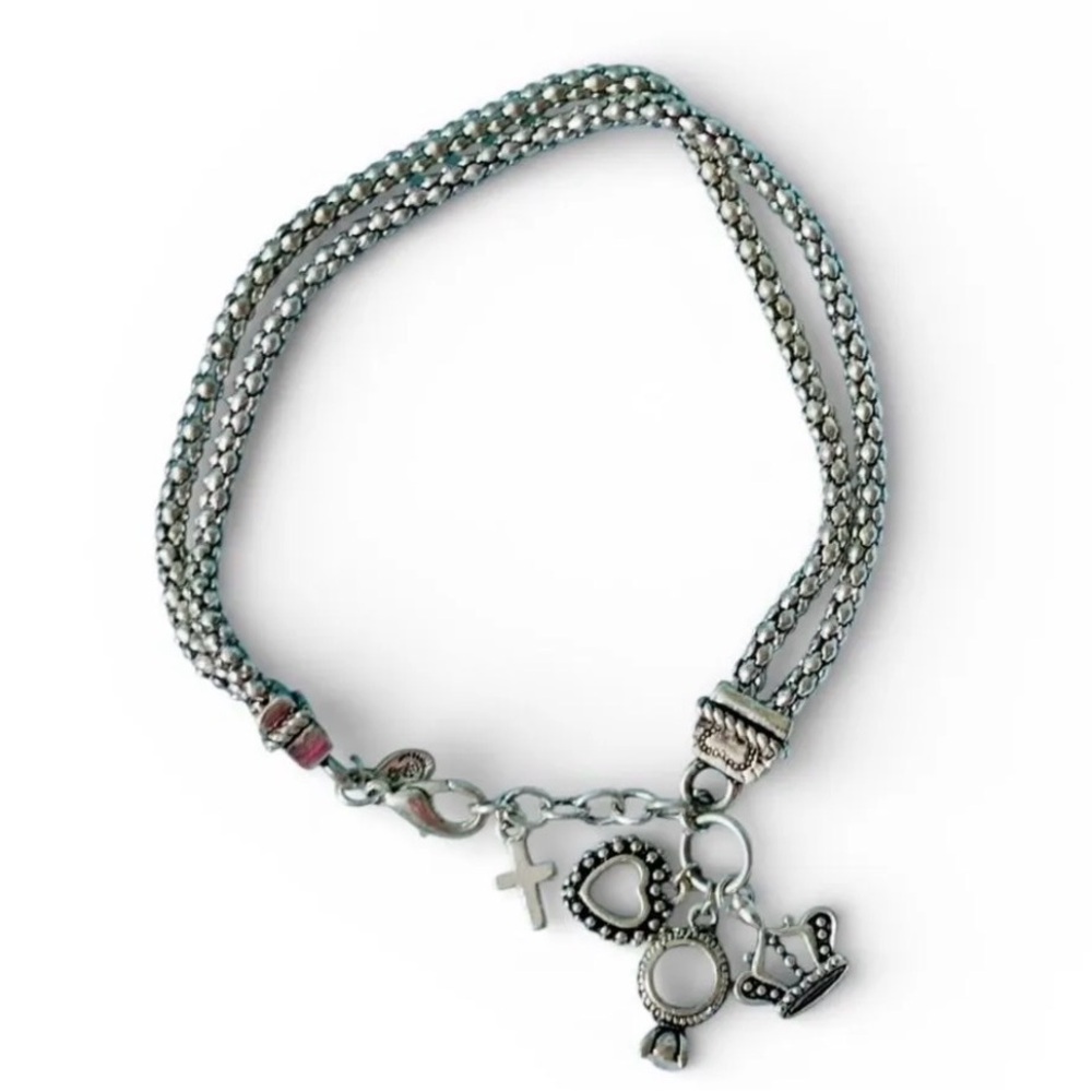 Premier Designs Silver Tone Multi-Strand Charm Bracelet with Cross & Heart